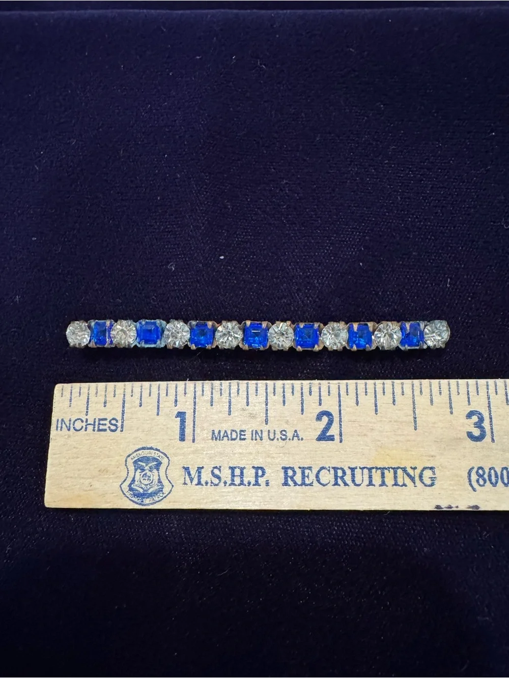 Blue and Clear Rhinestone Bar pin